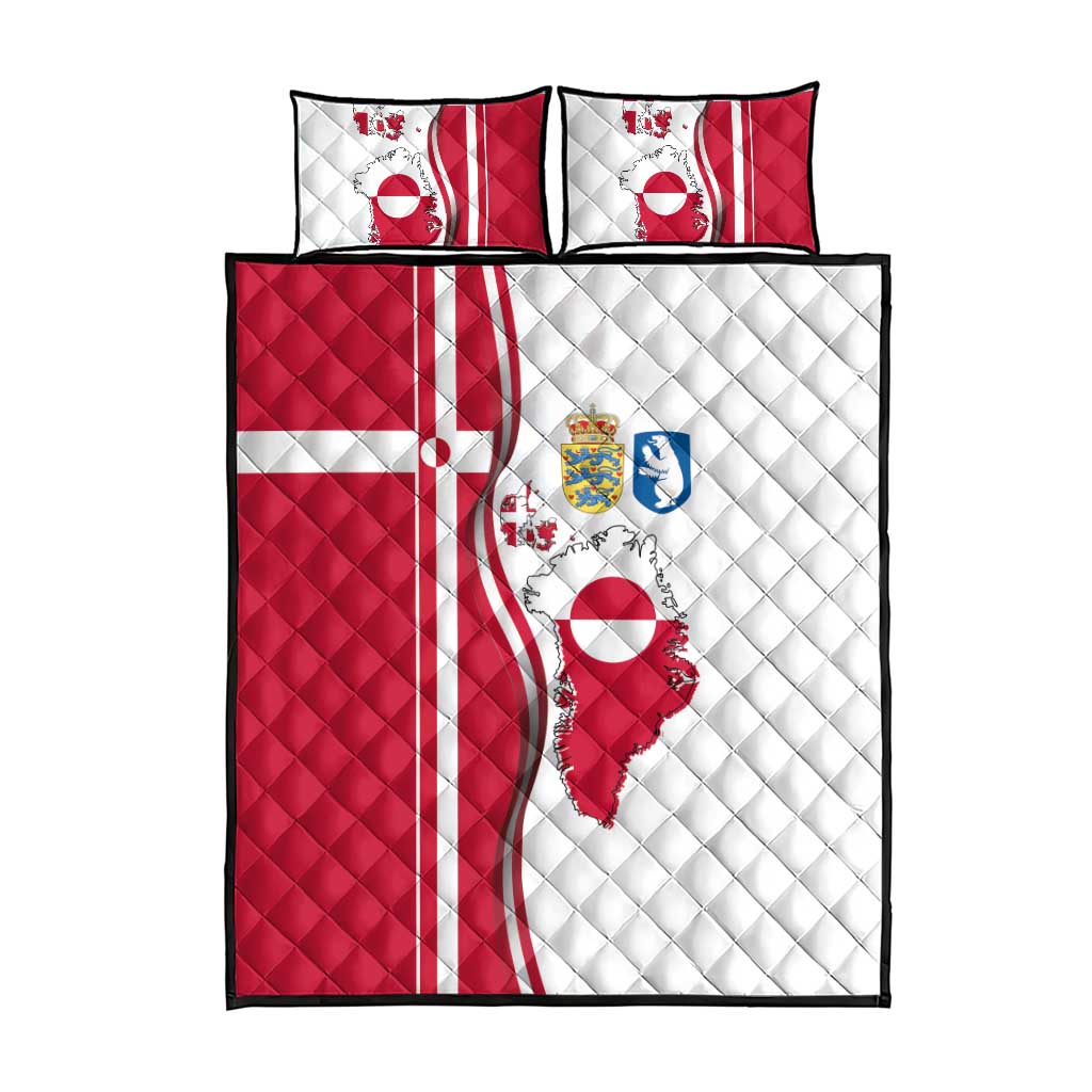 Greenland and Denmark Together Quilt Bed Set National Country Map and Flag Style