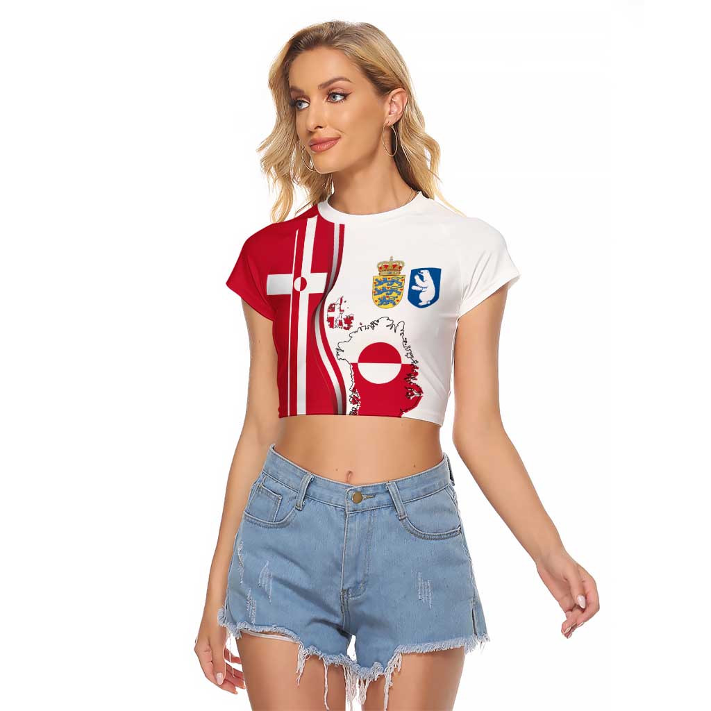 Greenland and Denmark Together Raglan Cropped T Shirt National Country Map and Flag Style