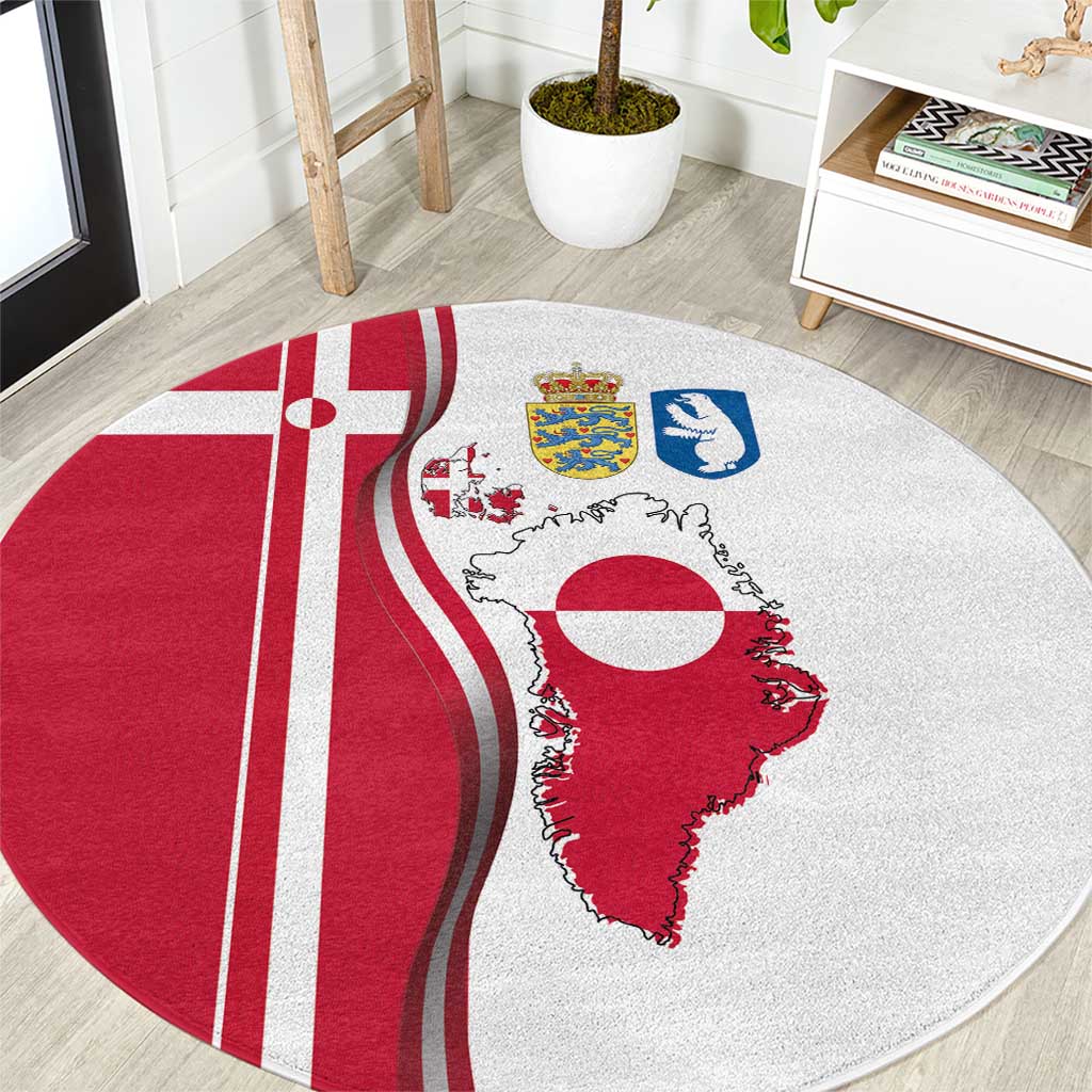 Greenland and Denmark Together Round Carpet National Country Map and Flag Style