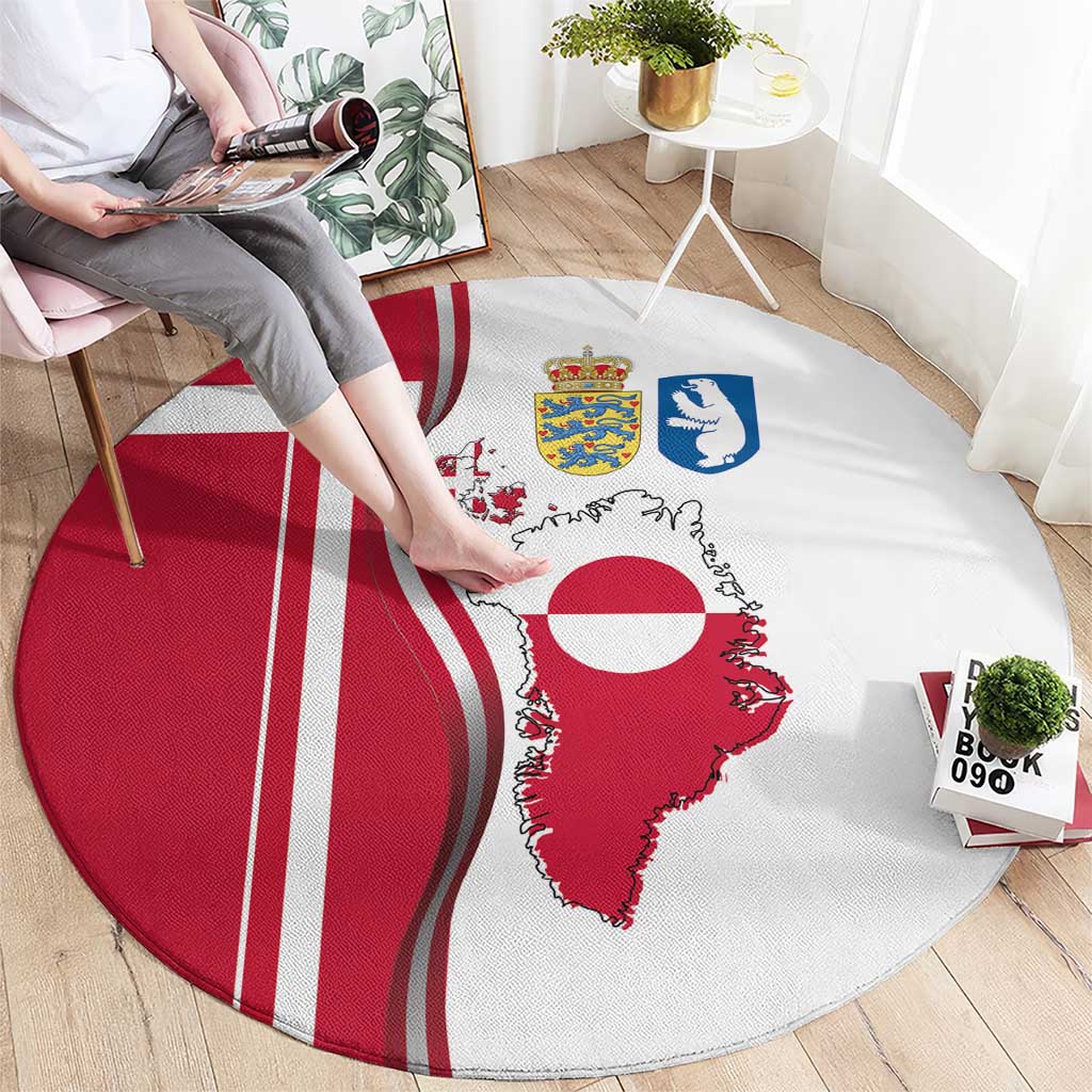 Greenland and Denmark Together Round Carpet National Country Map and Flag Style