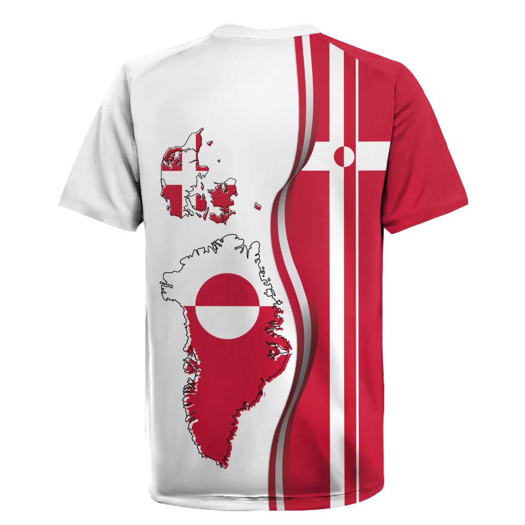 Greenland and Denmark Together Rugby Jersey National Country Map and Flag Style