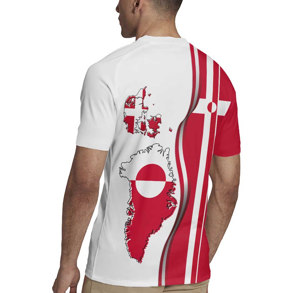 Greenland and Denmark Together Rugby Jersey National Country Map and Flag Style