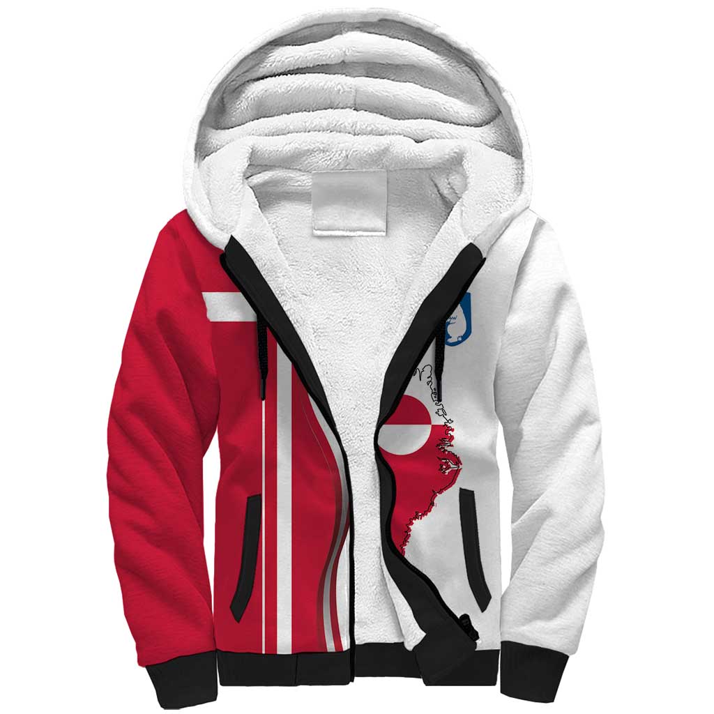 Greenland and Denmark Together Sherpa Hoodie National Country Map and Flag Style