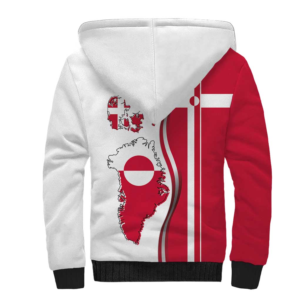 Greenland and Denmark Together Sherpa Hoodie National Country Map and Flag Style