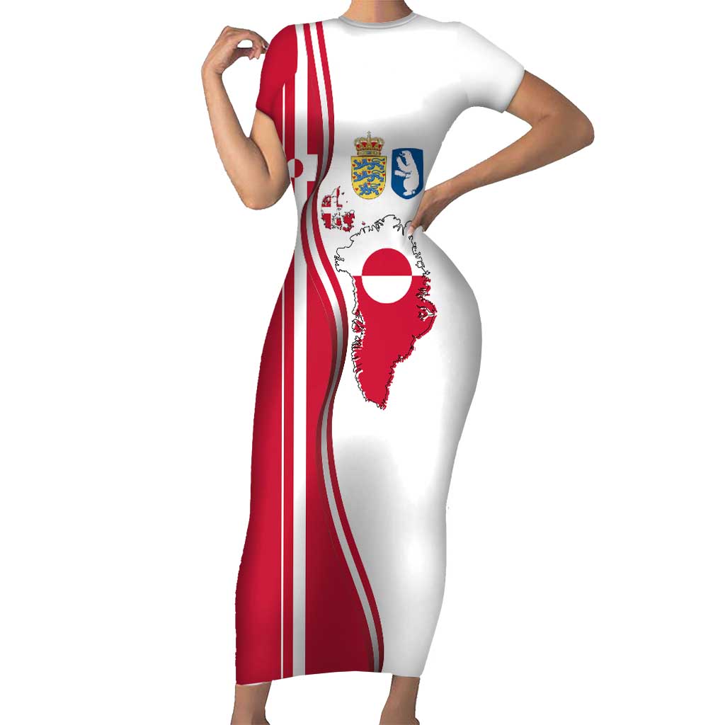 Greenland and Denmark Together Short Sleeve Bodycon Dress National Country Map and Flag Style