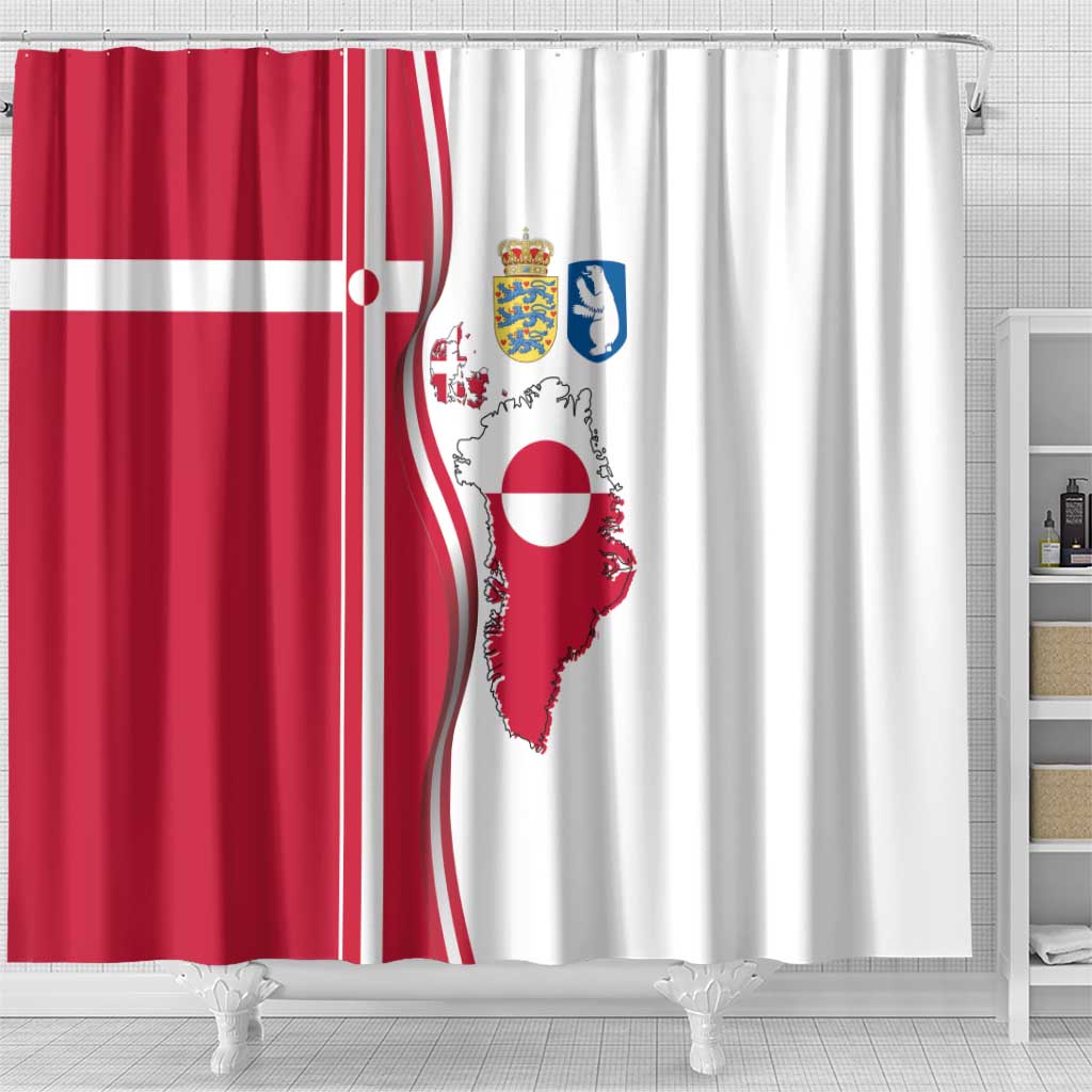 Greenland and Denmark Together Shower Curtain National Country Map and Flag Style