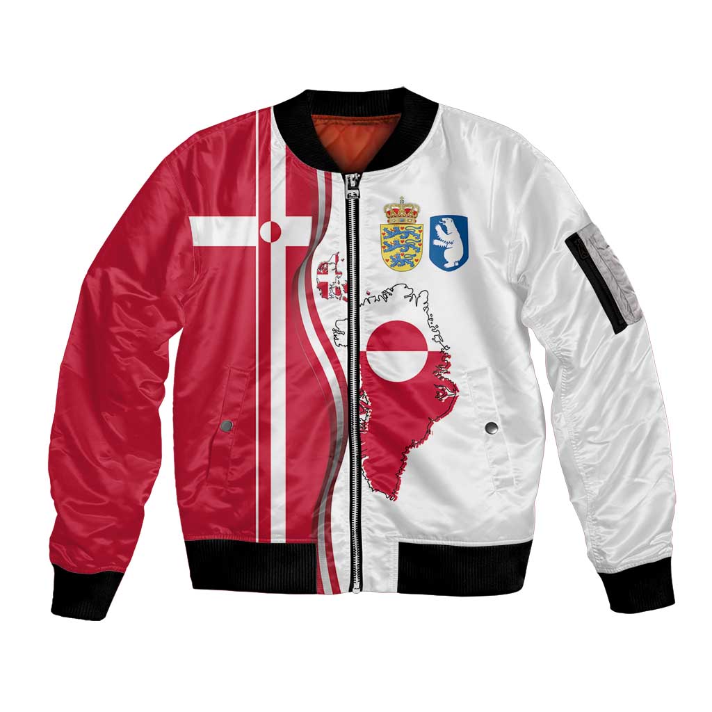 Greenland and Denmark Together Sleeve Zip Bomber Jacket National Country Map and Flag Style