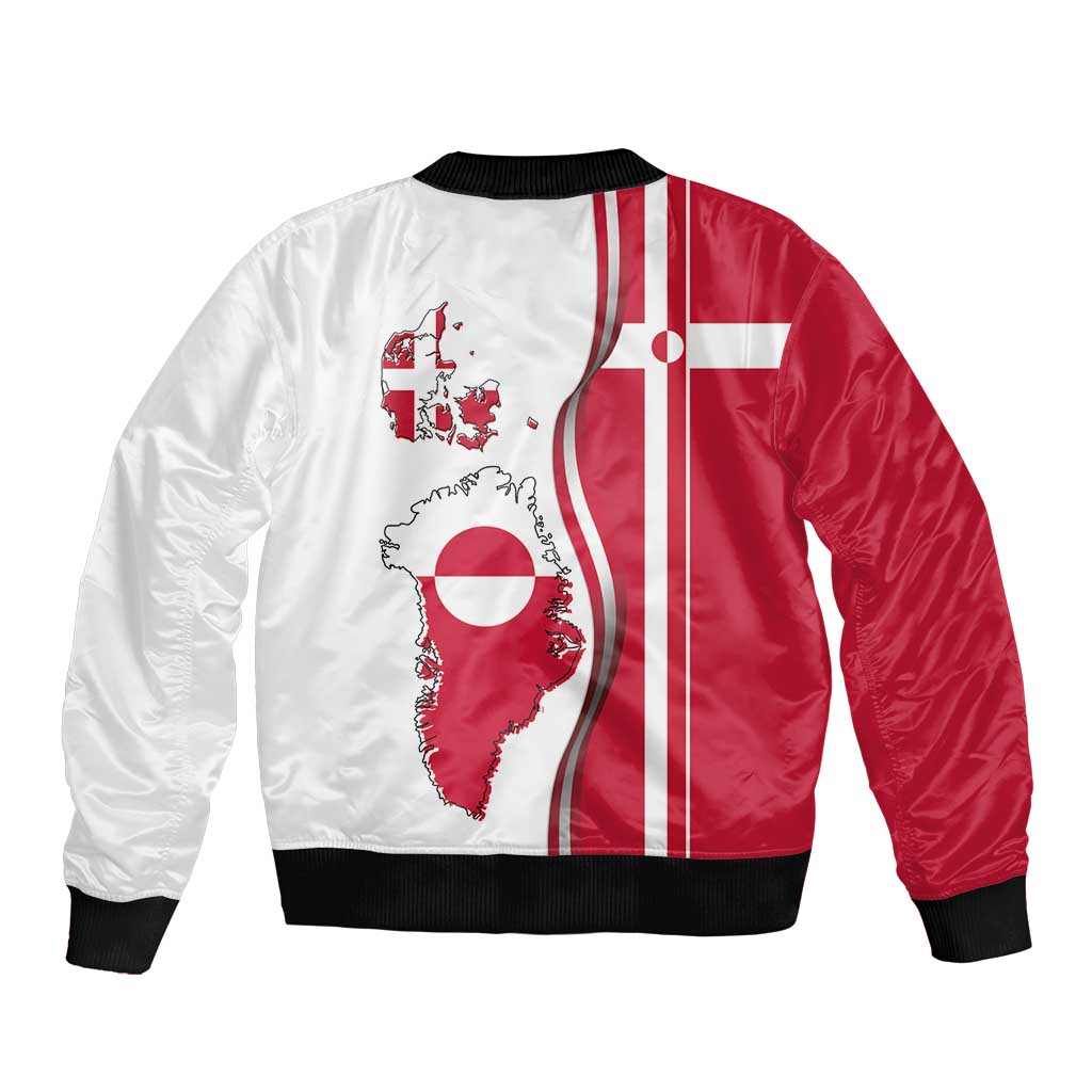 Greenland and Denmark Together Sleeve Zip Bomber Jacket National Country Map and Flag Style