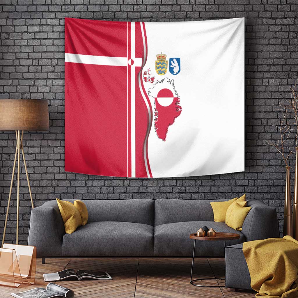 Greenland and Denmark Together Tapestry National Country Map and Flag Style