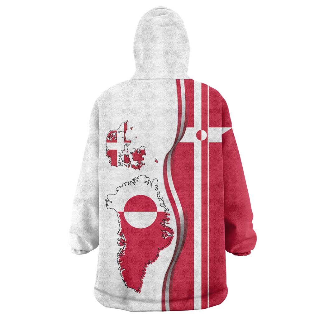 Greenland and Denmark Together Wearable Blanket Hoodie National Country Map and Flag Style