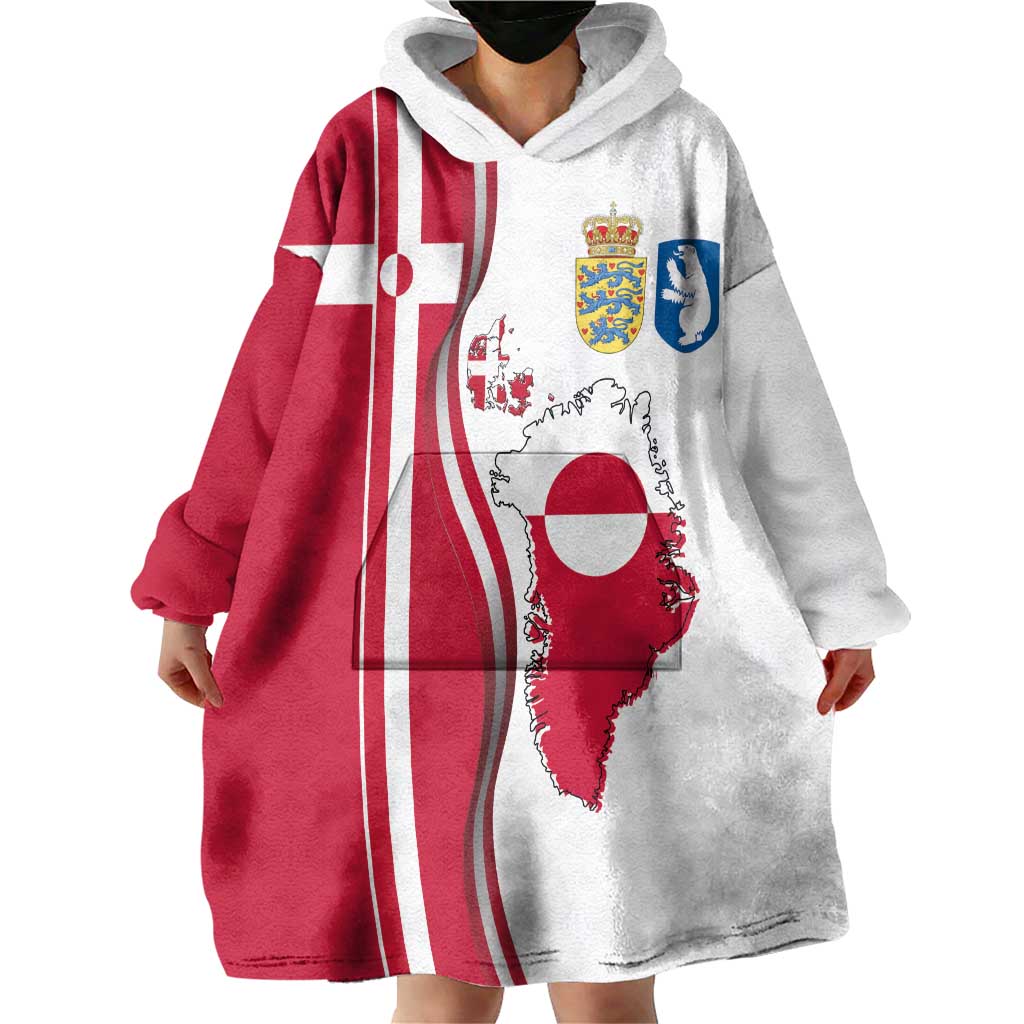 Greenland and Denmark Together Wearable Blanket Hoodie National Country Map and Flag Style