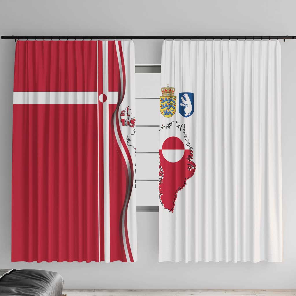 Greenland and Denmark Together Window Curtain National Country Map and Flag Style