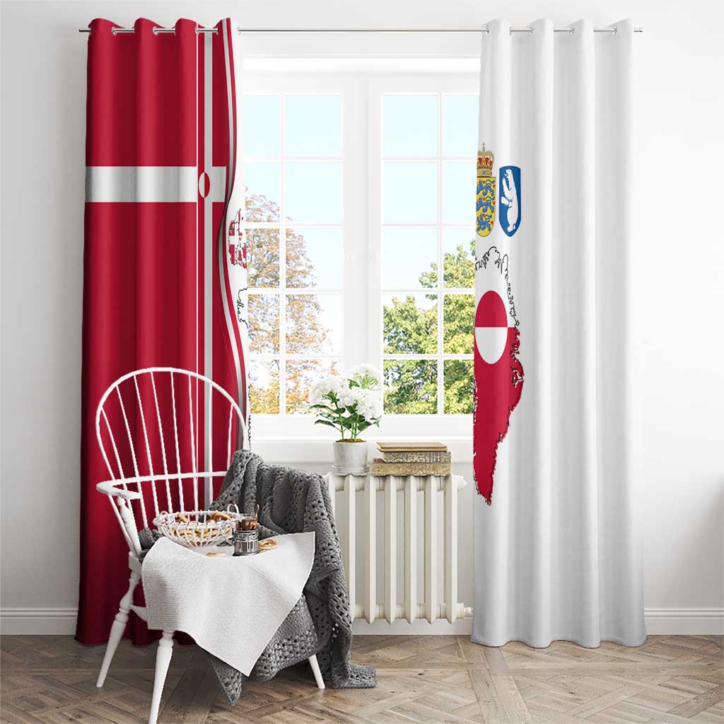 Greenland and Denmark Together Window Curtain National Country Map and Flag Style