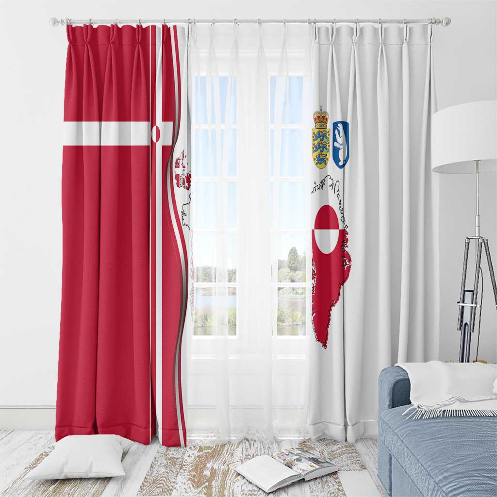 Greenland and Denmark Together Window Curtain National Country Map and Flag Style