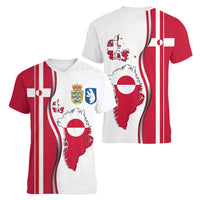 Greenland and Denmark Together Women V-Neck T-Shirt National Country Map and Flag Style