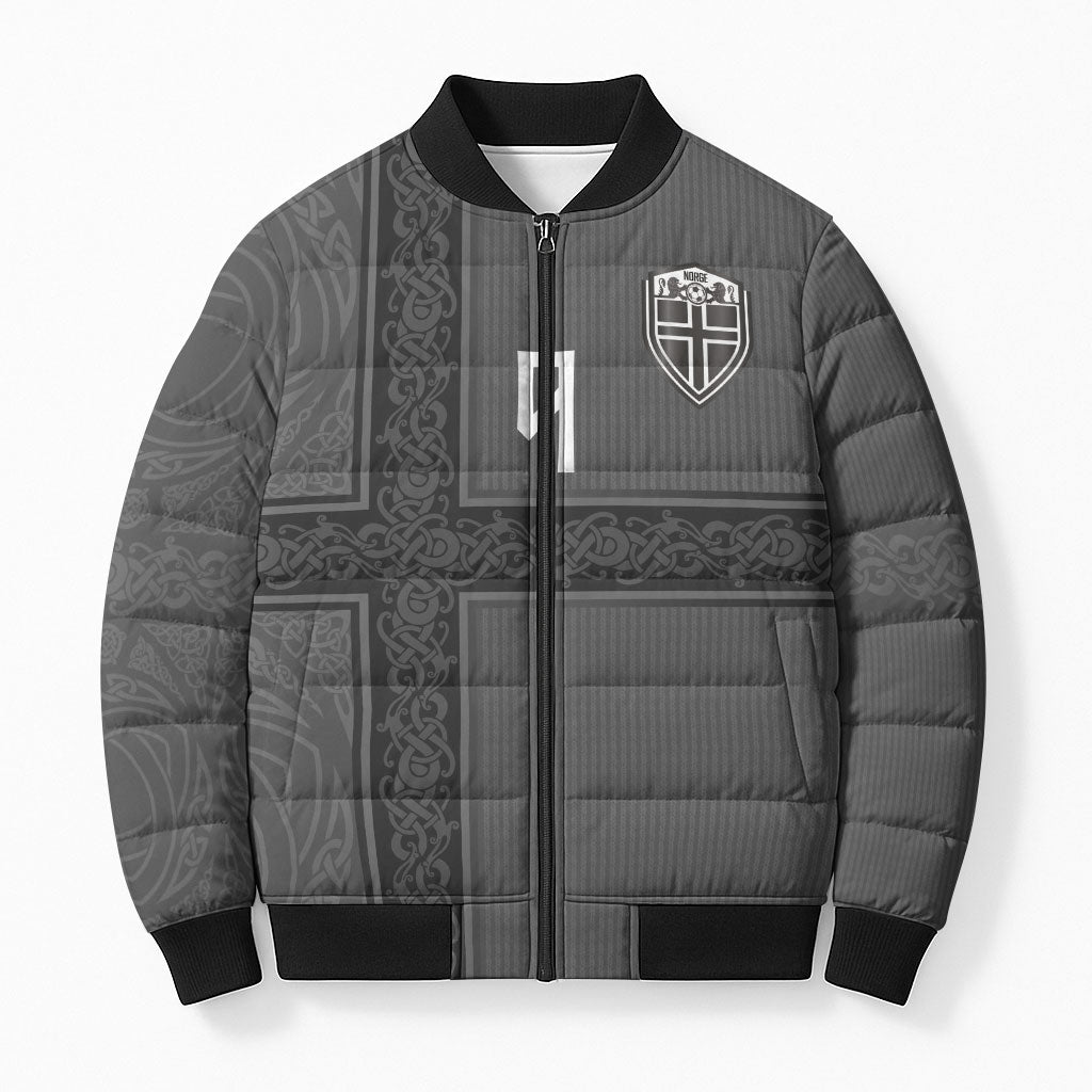 Norwegian Football Custom Bomber Puffer Jacket Nordic Celtic Knot Cross Monochrome Scandinavian Design