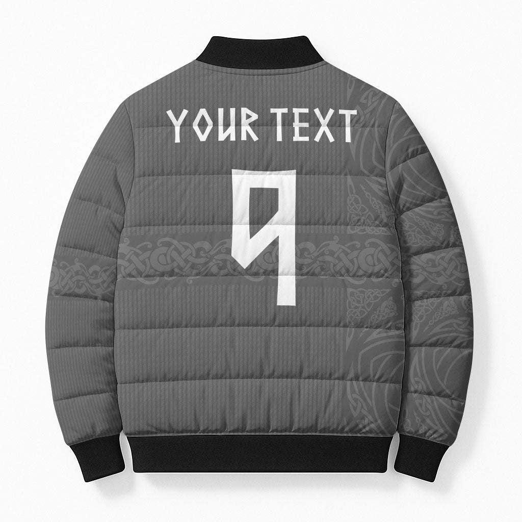 Norwegian Football Custom Bomber Puffer Jacket Nordic Celtic Knot Cross Monochrome Scandinavian Design