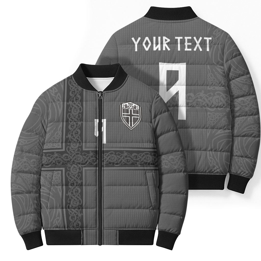 Norwegian Football Custom Bomber Puffer Jacket Nordic Celtic Knot Cross Monochrome Scandinavian Design