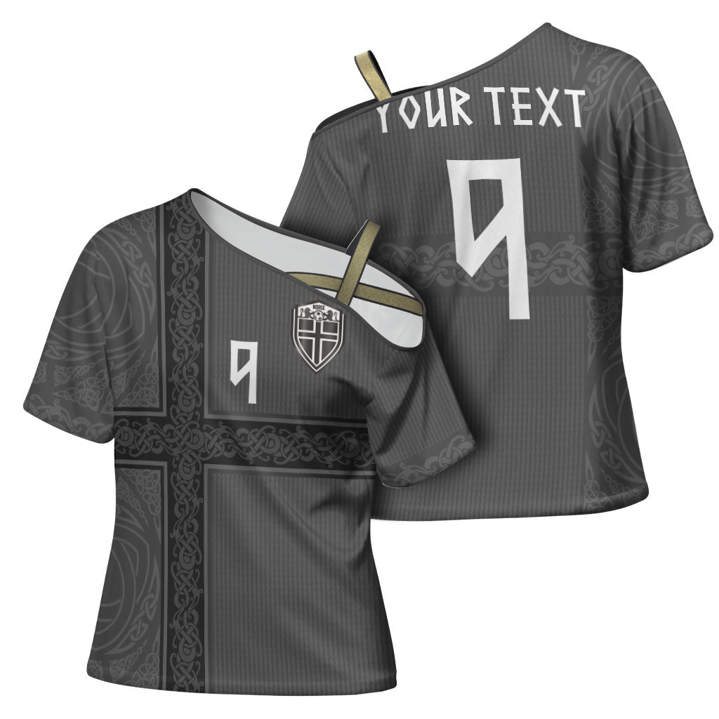 Norwegian Football Custom Cross Shoulder Shirt Nordic Celtic Knot Cross Monochrome Scandinavian Design