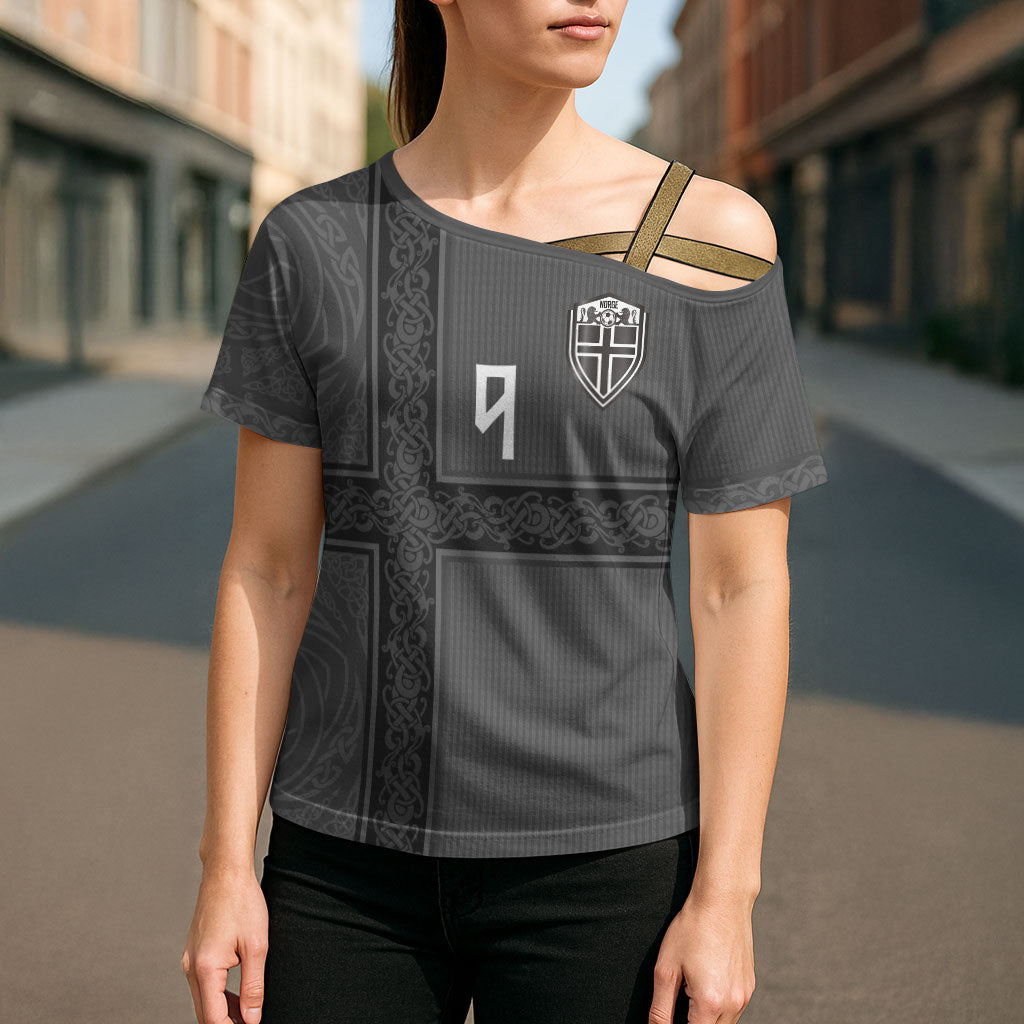 Norwegian Football Custom Cross Shoulder Shirt Nordic Celtic Knot Cross Monochrome Scandinavian Design