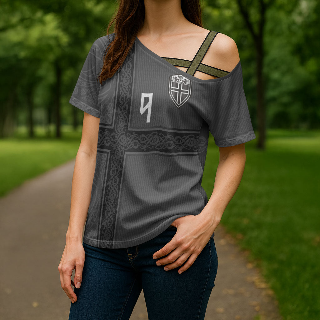 Norwegian Football Custom Cross Shoulder Shirt Nordic Celtic Knot Cross Monochrome Scandinavian Design