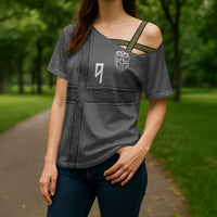 Norwegian Football Custom Cross Shoulder Shirt Nordic Celtic Knot Cross Monochrome Scandinavian Design