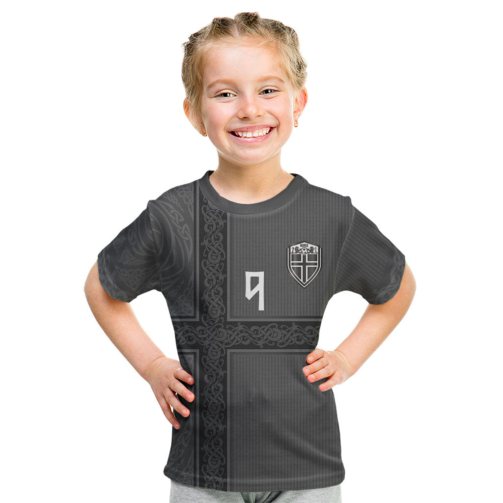 Norwegian Football Custom Kid T Shirt Nordic Celtic Knot Cross Monochrome Scandinavian Design
