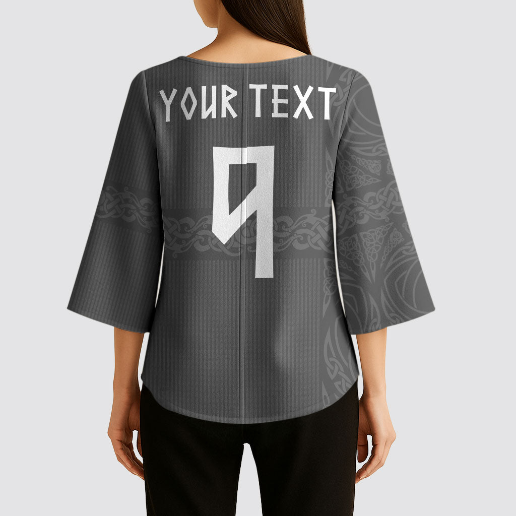 Norwegian Football Custom Kimono Sleeve Blouse Nordic Celtic Knot Cross Monochrome Scandinavian Design