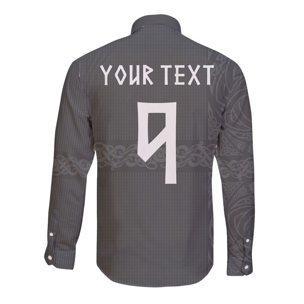 Norwegian Football Custom Long Sleeve Button Shirt Nordic Celtic Knot Cross Monochrome Scandinavian Design