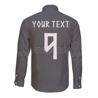Norwegian Football Custom Long Sleeve Button Shirt Nordic Celtic Knot Cross Monochrome Scandinavian Design