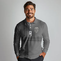 Norwegian Football Custom Long Sleeve Polo Shirt Nordic Celtic Knot Cross Monochrome Scandinavian Design