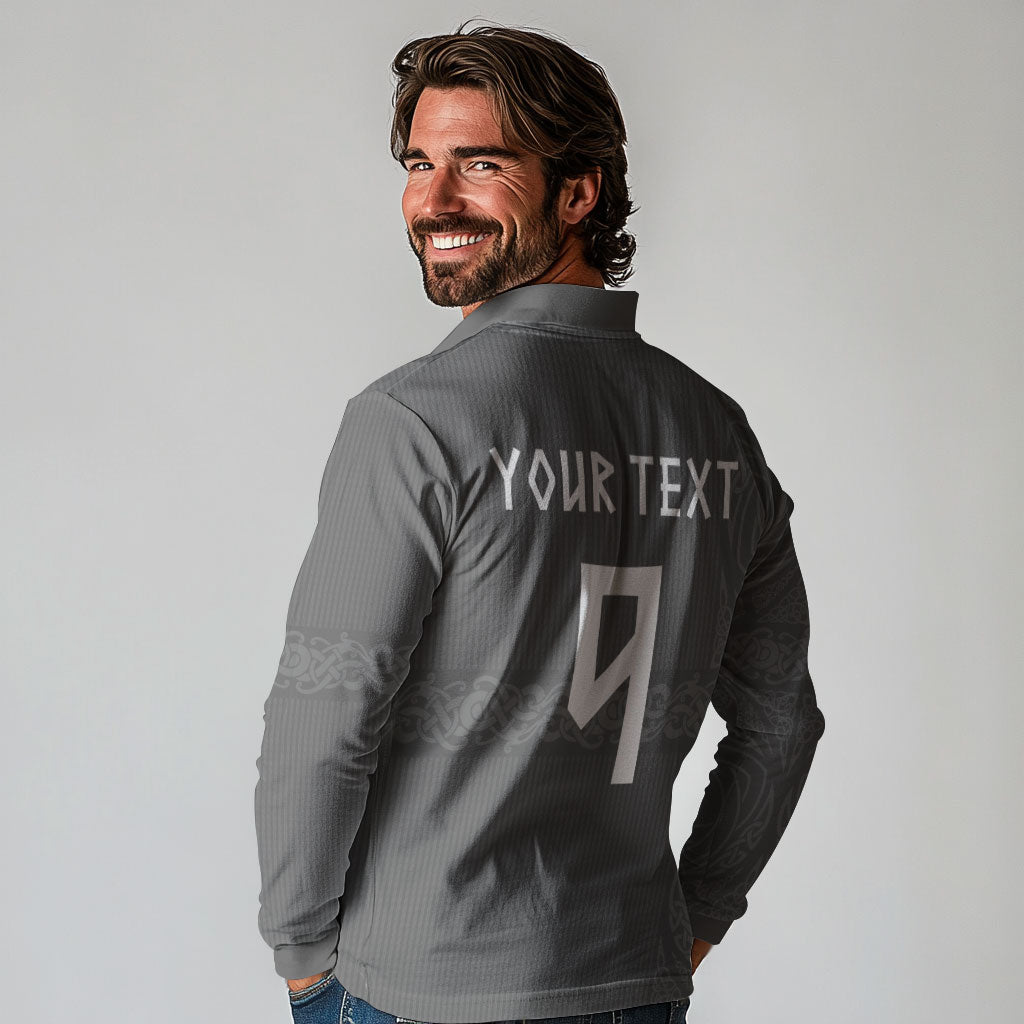 Norwegian Football Custom Long Sleeve Polo Shirt Nordic Celtic Knot Cross Monochrome Scandinavian Design