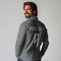 Norwegian Football Custom Long Sleeve Polo Shirt Nordic Celtic Knot Cross Monochrome Scandinavian Design
