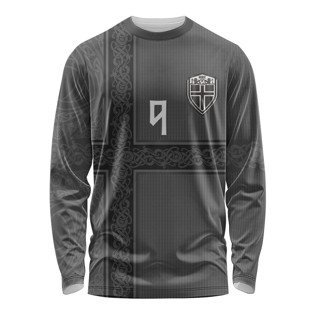 Norwegian Football Custom Long Sleeve Shirt Nordic Celtic Knot Cross Monochrome Scandinavian Design