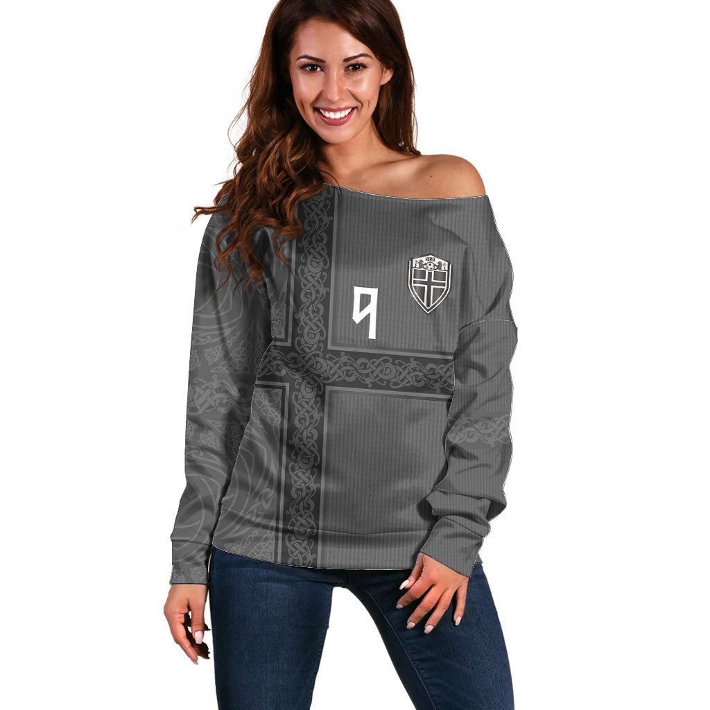 Norwegian Football Custom Off Shoulder Sweater Nordic Celtic Knot Cross Monochrome Scandinavian Design