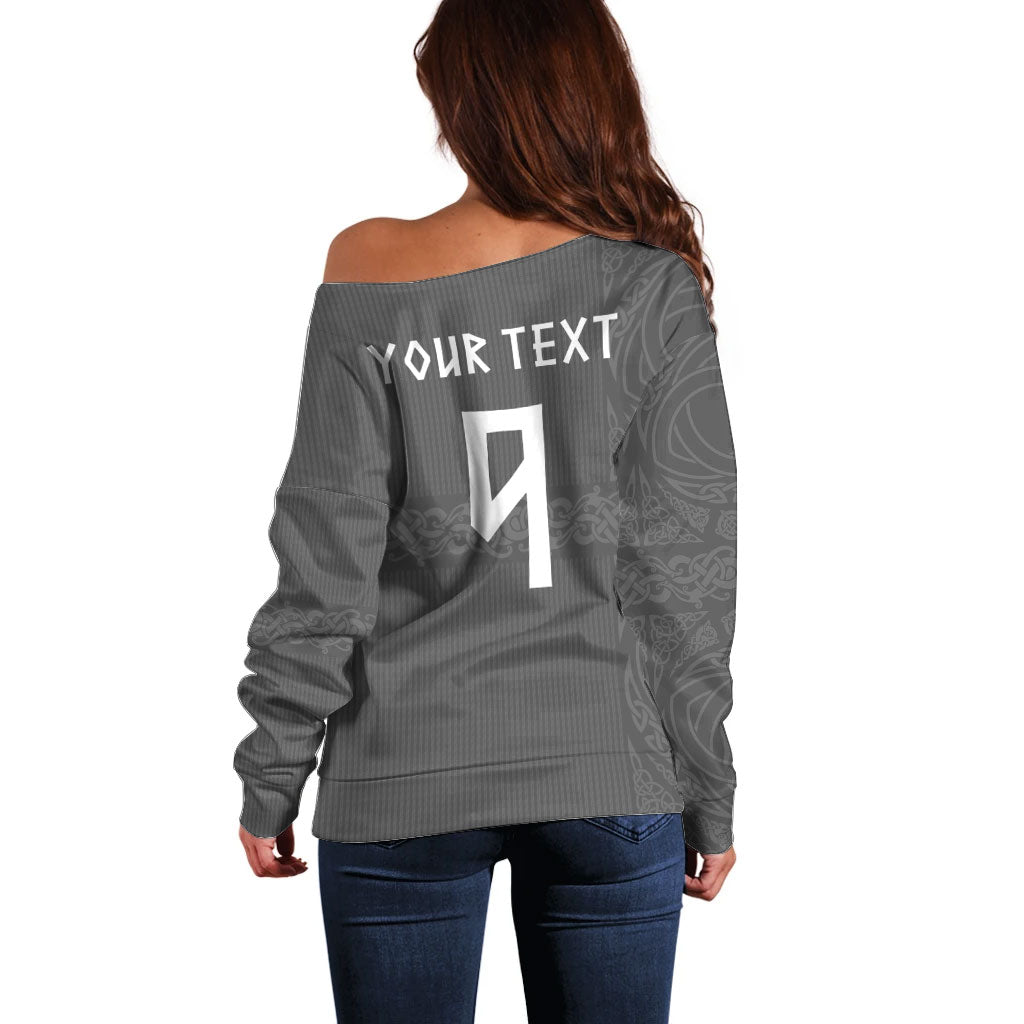 Norwegian Football Custom Off Shoulder Sweater Nordic Celtic Knot Cross Monochrome Scandinavian Design
