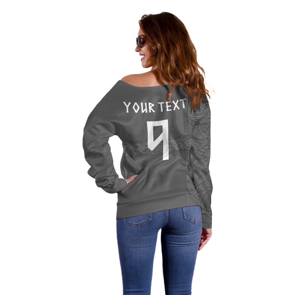 Norwegian Football Custom Off Shoulder Sweater Nordic Celtic Knot Cross Monochrome Scandinavian Design