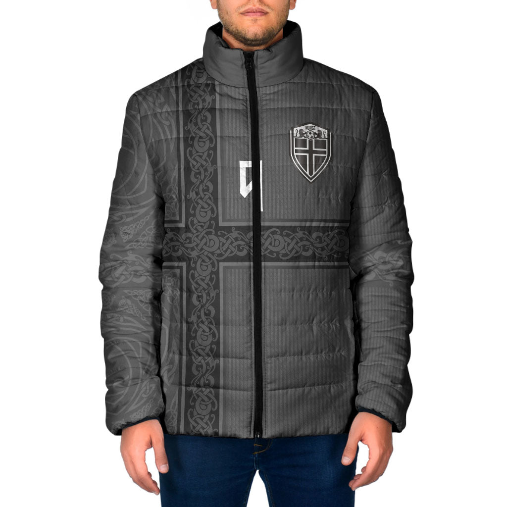 Norwegian Football Custom Padded Jacket Nordic Celtic Knot Cross Monochrome Scandinavian Design