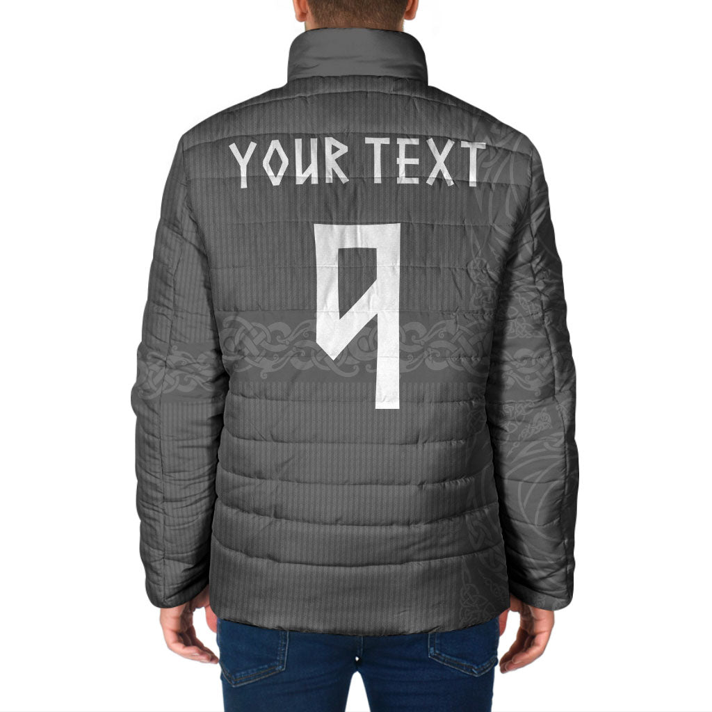 Norwegian Football Custom Padded Jacket Nordic Celtic Knot Cross Monochrome Scandinavian Design