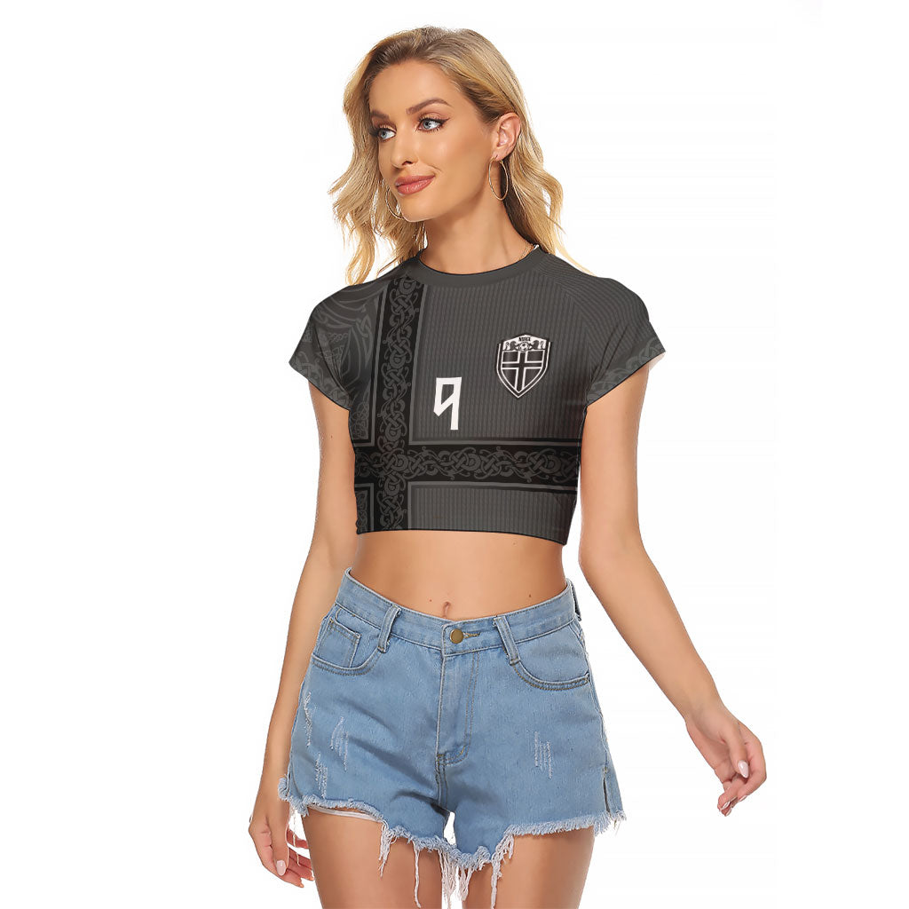 Norwegian Football Custom Raglan Cropped T Shirt Nordic Celtic Knot Cross Monochrome Scandinavian Design