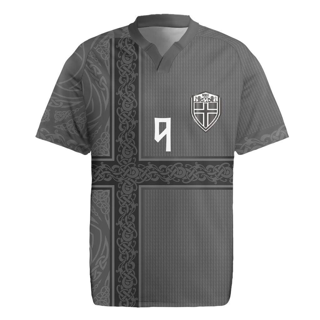 Norwegian Football Custom Rugby Jersey Nordic Celtic Knot Cross Monochrome Scandinavian Design