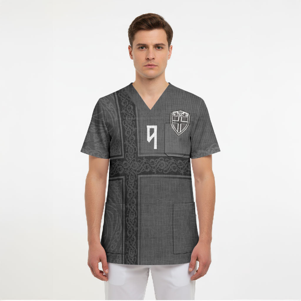 Norwegian Football Custom Scrub Top Nordic Celtic Knot Cross Monochrome Scandinavian Design