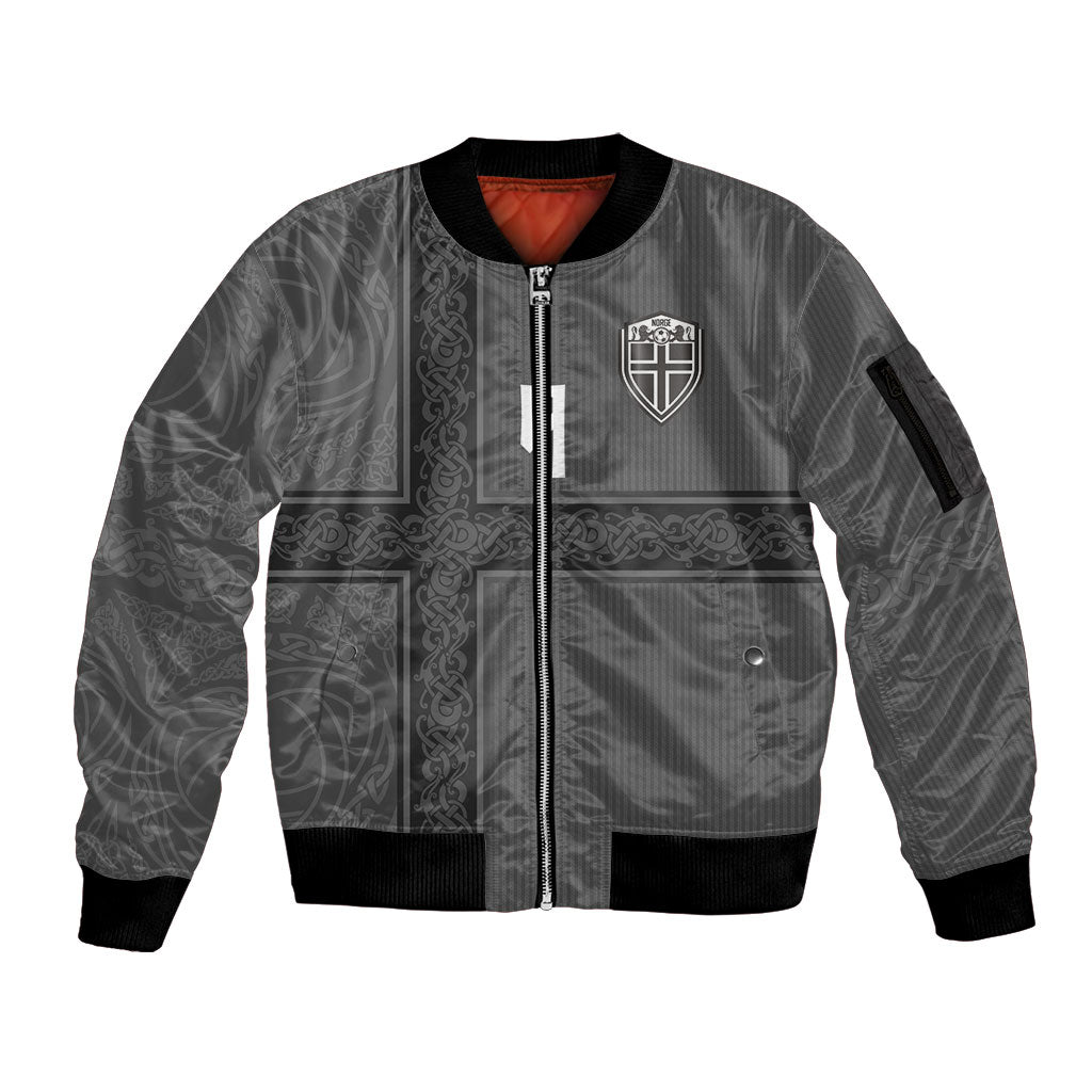 Norwegian Football Custom Sleeve Zip Bomber Jacket Nordic Celtic Knot Cross Monochrome Scandinavian Design