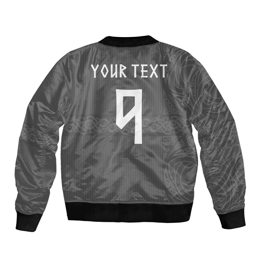 Norwegian Football Custom Sleeve Zip Bomber Jacket Nordic Celtic Knot Cross Monochrome Scandinavian Design