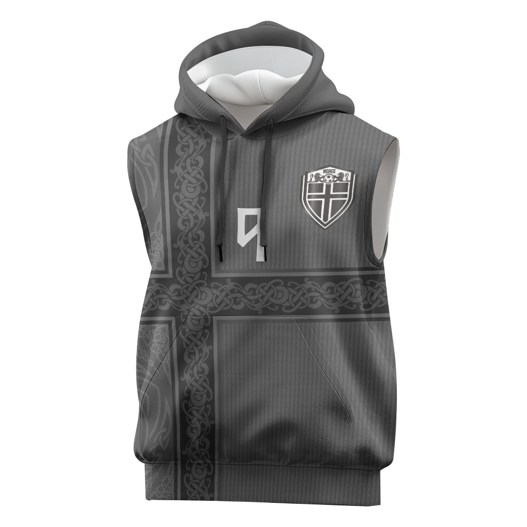 Norwegian Football Custom Sleeveless Hoodie Nordic Celtic Knot Cross Monochrome Scandinavian Design
