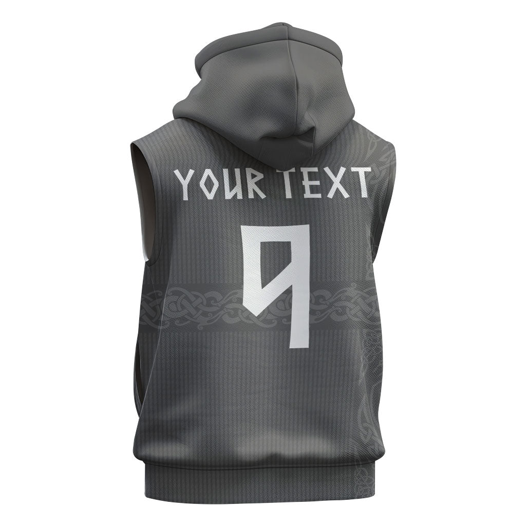 Norwegian Football Custom Sleeveless Hoodie Nordic Celtic Knot Cross Monochrome Scandinavian Design