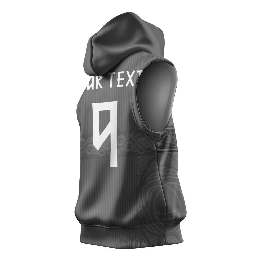 Norwegian Football Custom Sleeveless Hoodie Nordic Celtic Knot Cross Monochrome Scandinavian Design