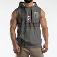 Norwegian Football Custom Sleeveless Hoodie Nordic Celtic Knot Cross Monochrome Scandinavian Design