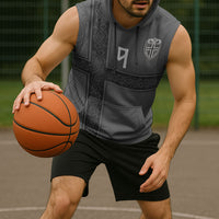 Norwegian Football Custom Sleeveless Hoodie Nordic Celtic Knot Cross Monochrome Scandinavian Design