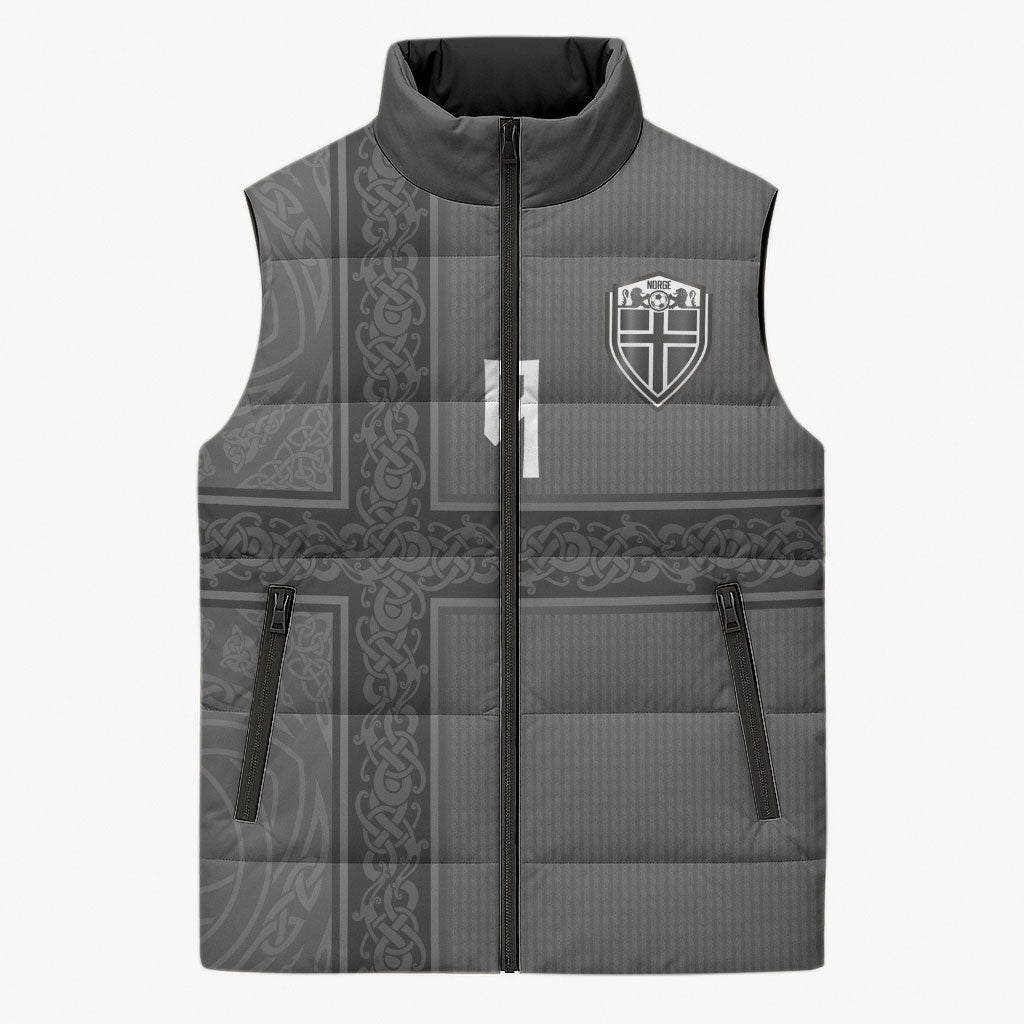 Norwegian Football Custom Sleeveless Puffer Jacket Nordic Celtic Knot Cross Monochrome Scandinavian Design